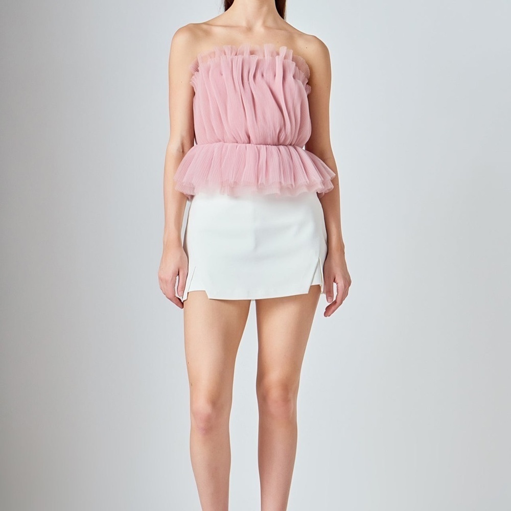 NWT Endless Rose Strapless Tulle Peplum Top In Nude Size XL